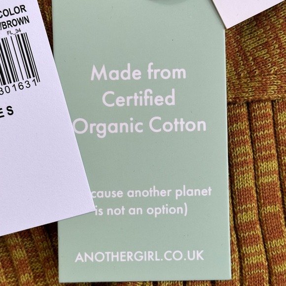 Another Girl Lime Brown Space Dye Ribbed Organic Cotton Cropped Polo Top XIAGK04 - Picture 5 of 7